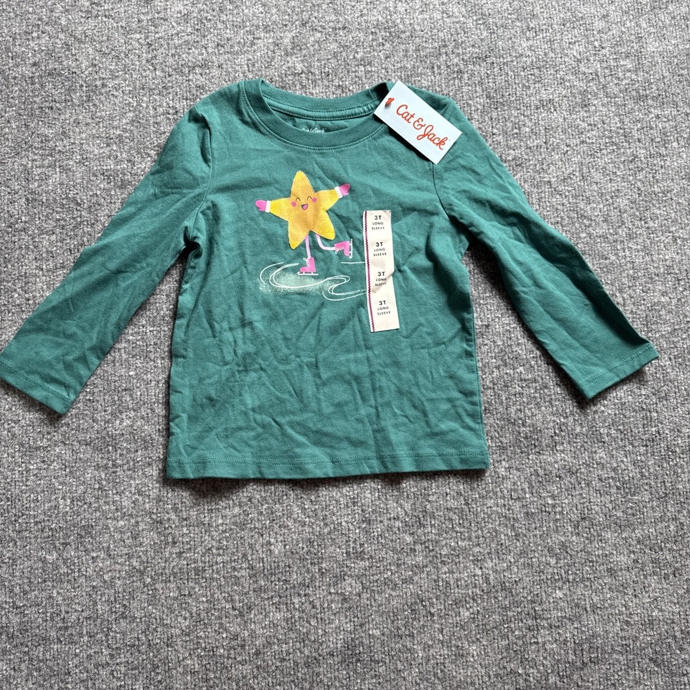 Cat & Jack 3T Ice Skating Graphic Tee for Little Girls Long Sleeve Cotton Blend